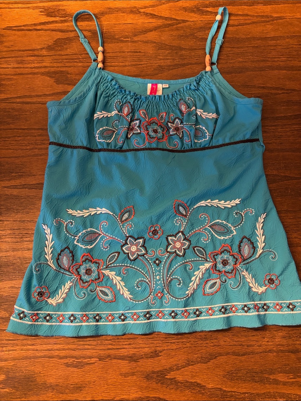HeartSoul Blue Embroidered Peasant Top with Floral Detail